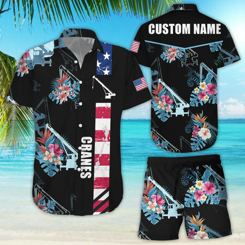 Shirt With Cranes - Personalized Cranes Tropical Pattern Hawaiian Shirt - Crane Operator Gift Ideas{Size}