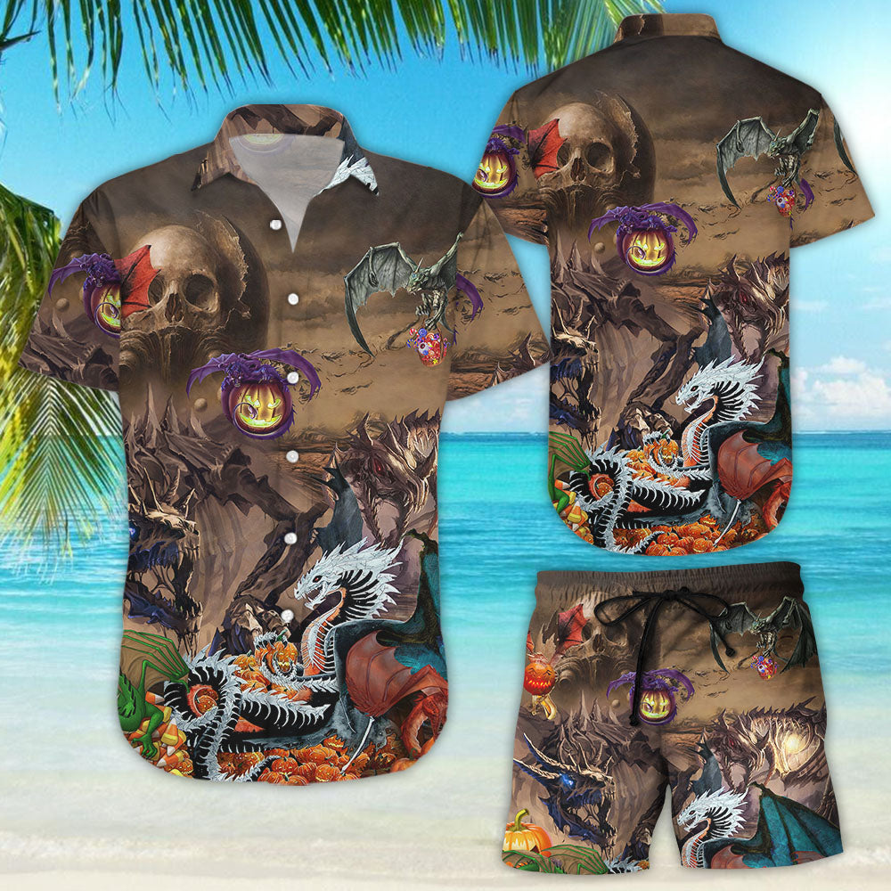 Spooky Hawaiian Shirt - Halloween Skeletal Dragon Pumpkins Hawaii Shirt - Great Pumpkin Gifts{Size}