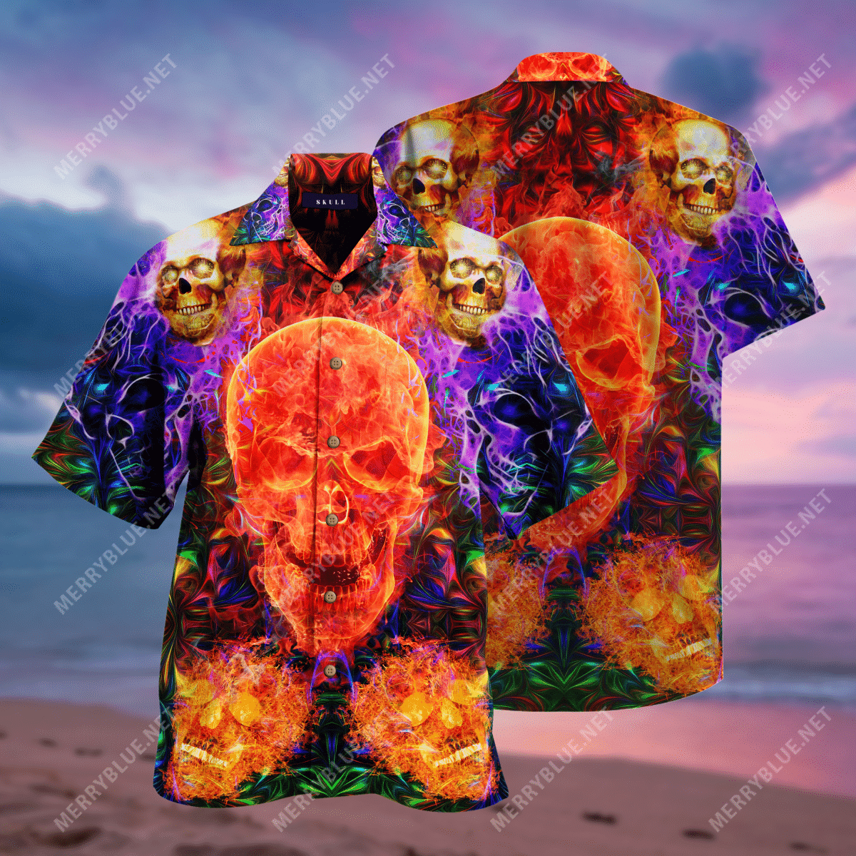 Shop Flaming Skull Unisex Hawaiian Shirt{Size}