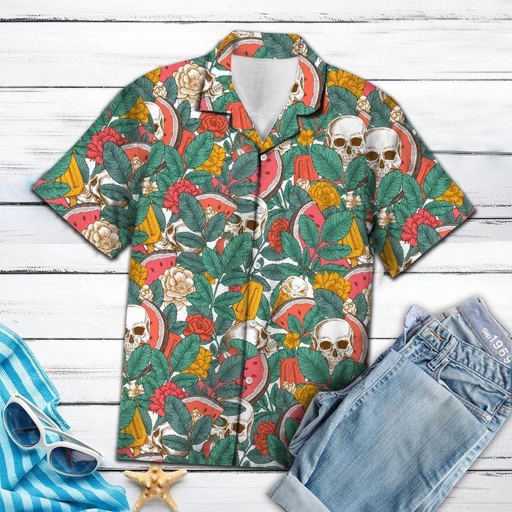 Skull Watermelon Tropical3D Hawaiian Shirt For Men With Vibrant Colors And Textures{Size}