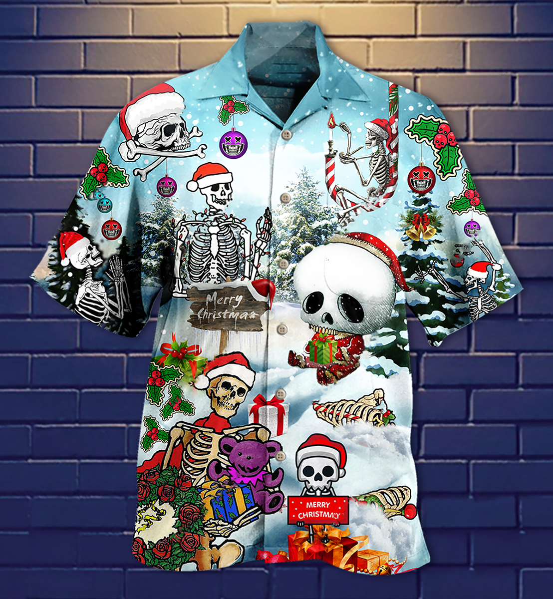 Skull Xmas Snow - Hawaiian Shirt{Size}