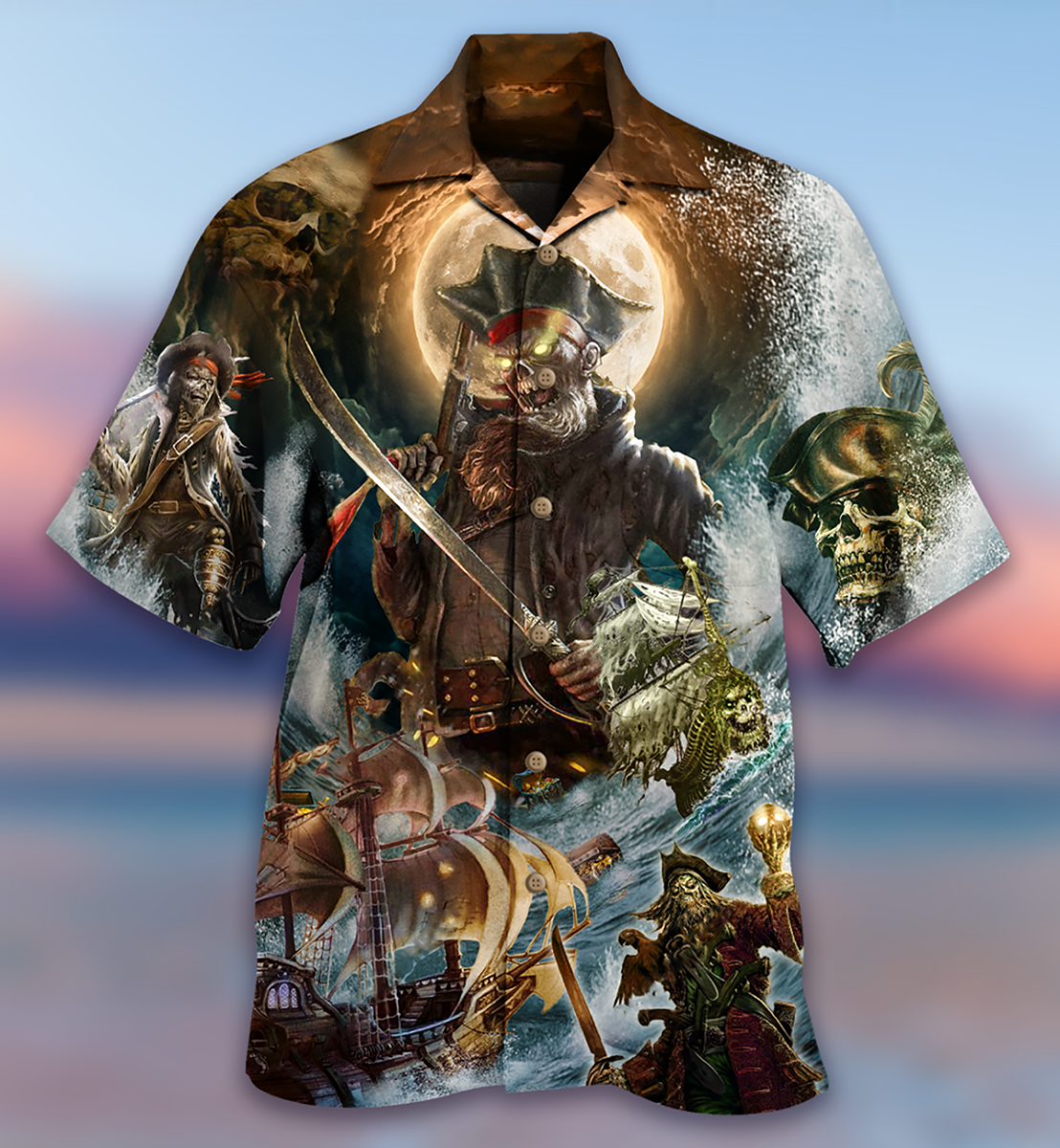 Skull Pirates Love Ocean - Hawaiian Shirt{Size}