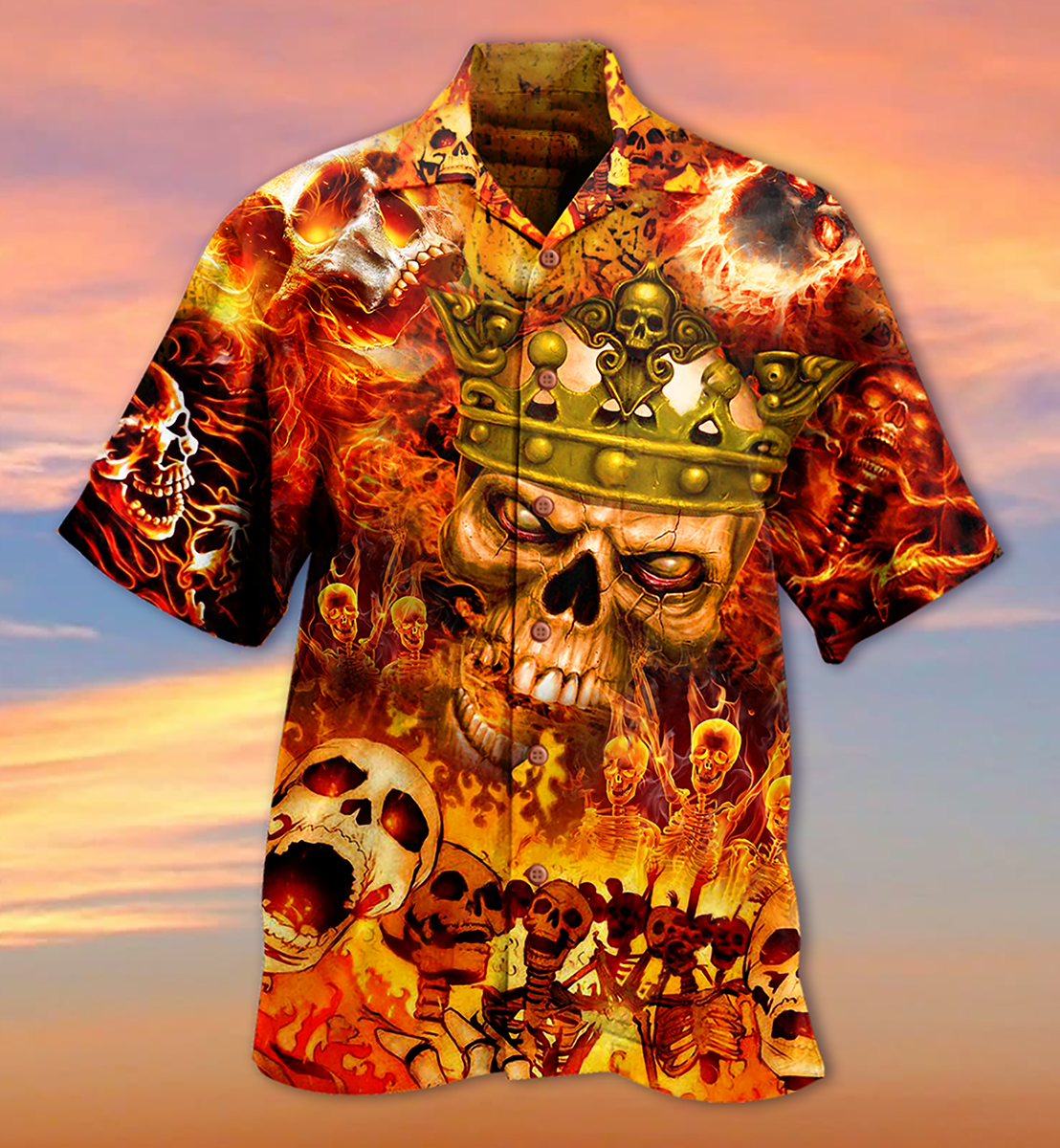 Skull King On Fire - Hawaiian Shirt{Size}