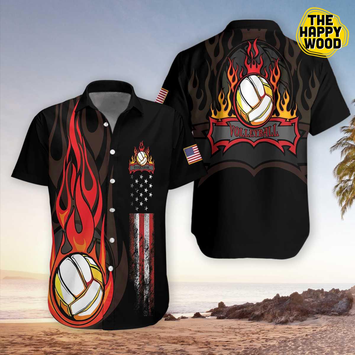 Volleyball Flame Hawaiian Hawaii Shirt{Size}