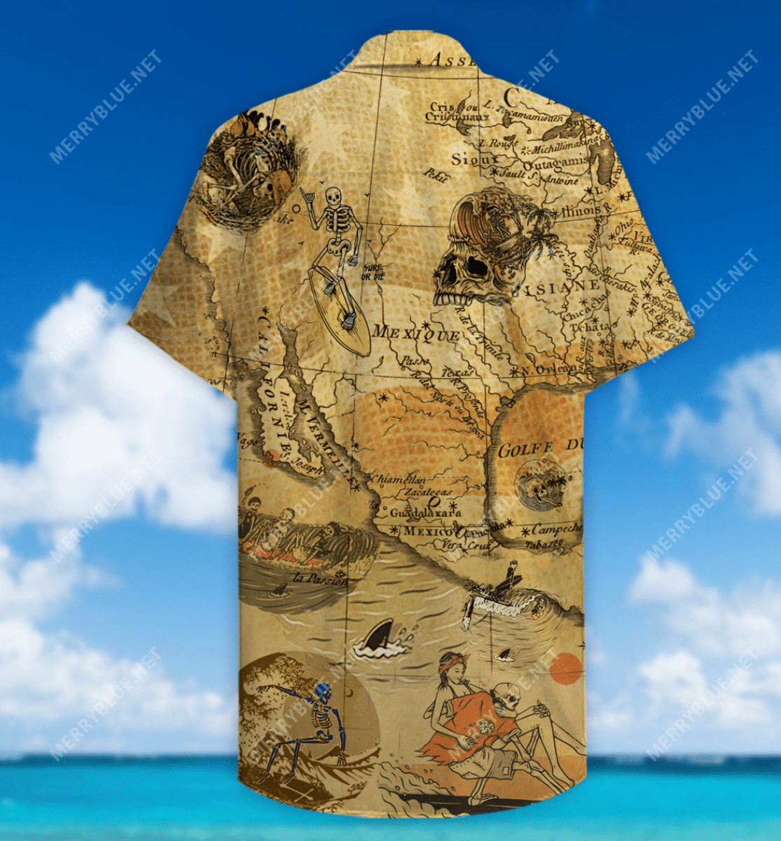 Skeleton Surfing Unisex Hawaiian Shirt{Size}