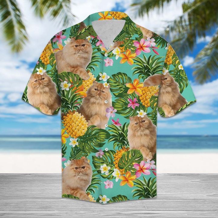 Tropical Pineapple Persian Cat 3D Hawaiian Shirt For Men With Vibrant Colors And Textures{Size}