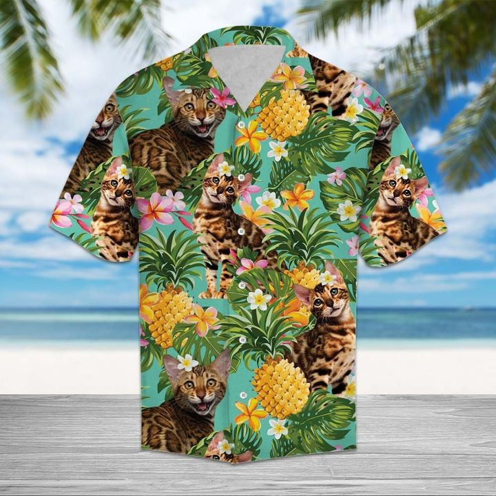 Tropical Pineapple Bengal 3D Hawaiian Shirt For Men With Vibrant Colors And Textures{Size}