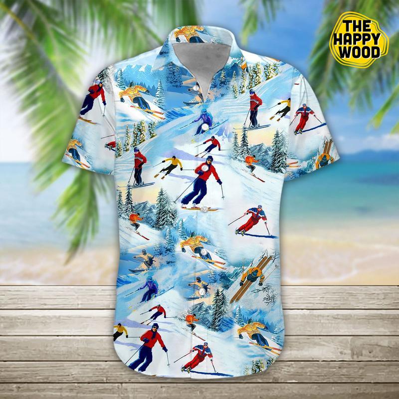 Skiing 3D Hawaiian Shirt Hawaii Beach Retro{Size}