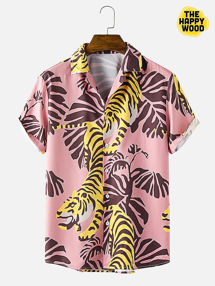 Tropical Tiger Print Hawaiian Hawaii Shirt{Size}