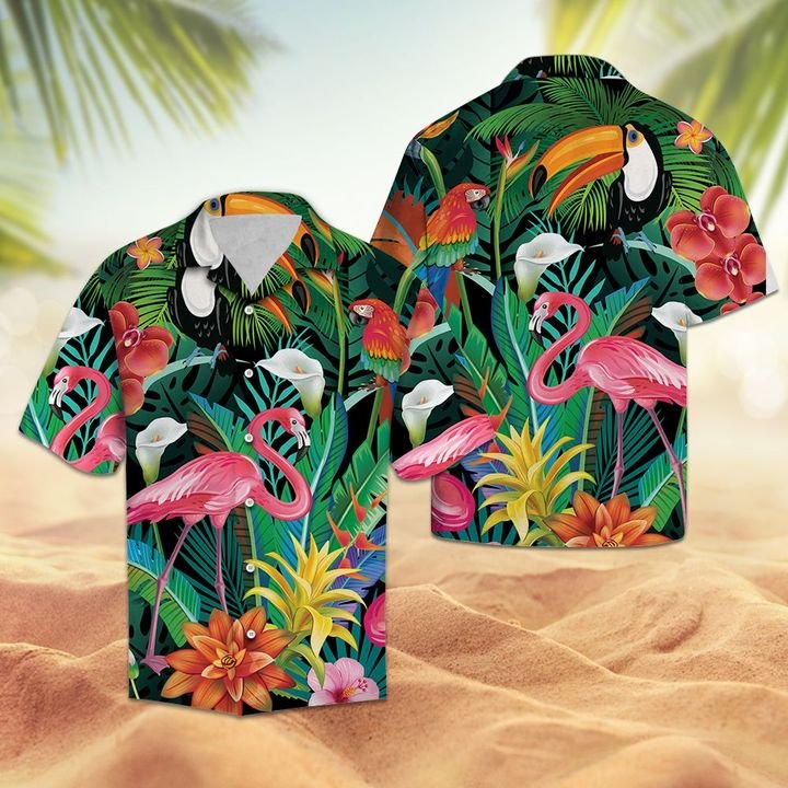 Tropical Bird Flamingo Hawaiian Shirt Summer Button Up Shirt For Men Hawaiian Summer Trends Shirt 2020{Size}