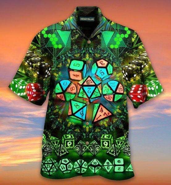 Shop Amazing Glowing Kaleidoscope Dice Green Unisex Hawaiian Aloha Shirts{Size}