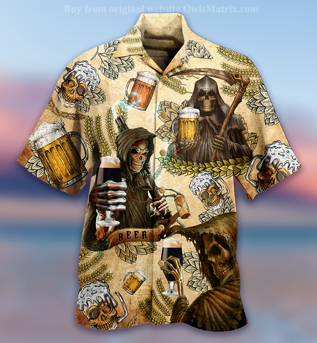 Skull Love Beer Happy Day - Hawaiian Shirt{Size}