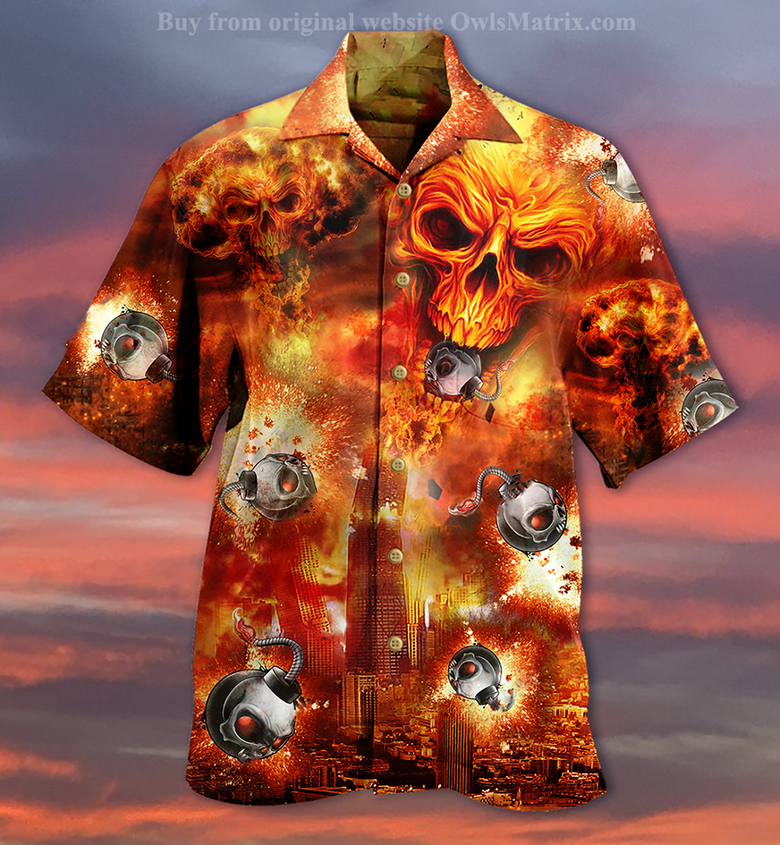 Skull On Fire Fire - Hawaiian Shirt{Size}