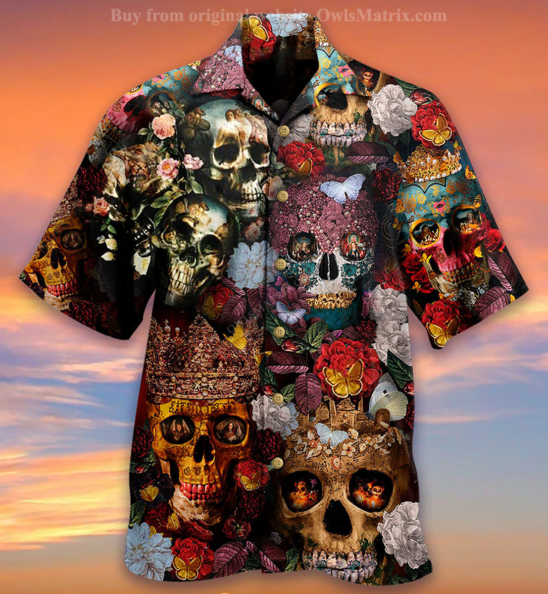 Skull Queen Love Flowers - Hawaiian Shirt{Size}