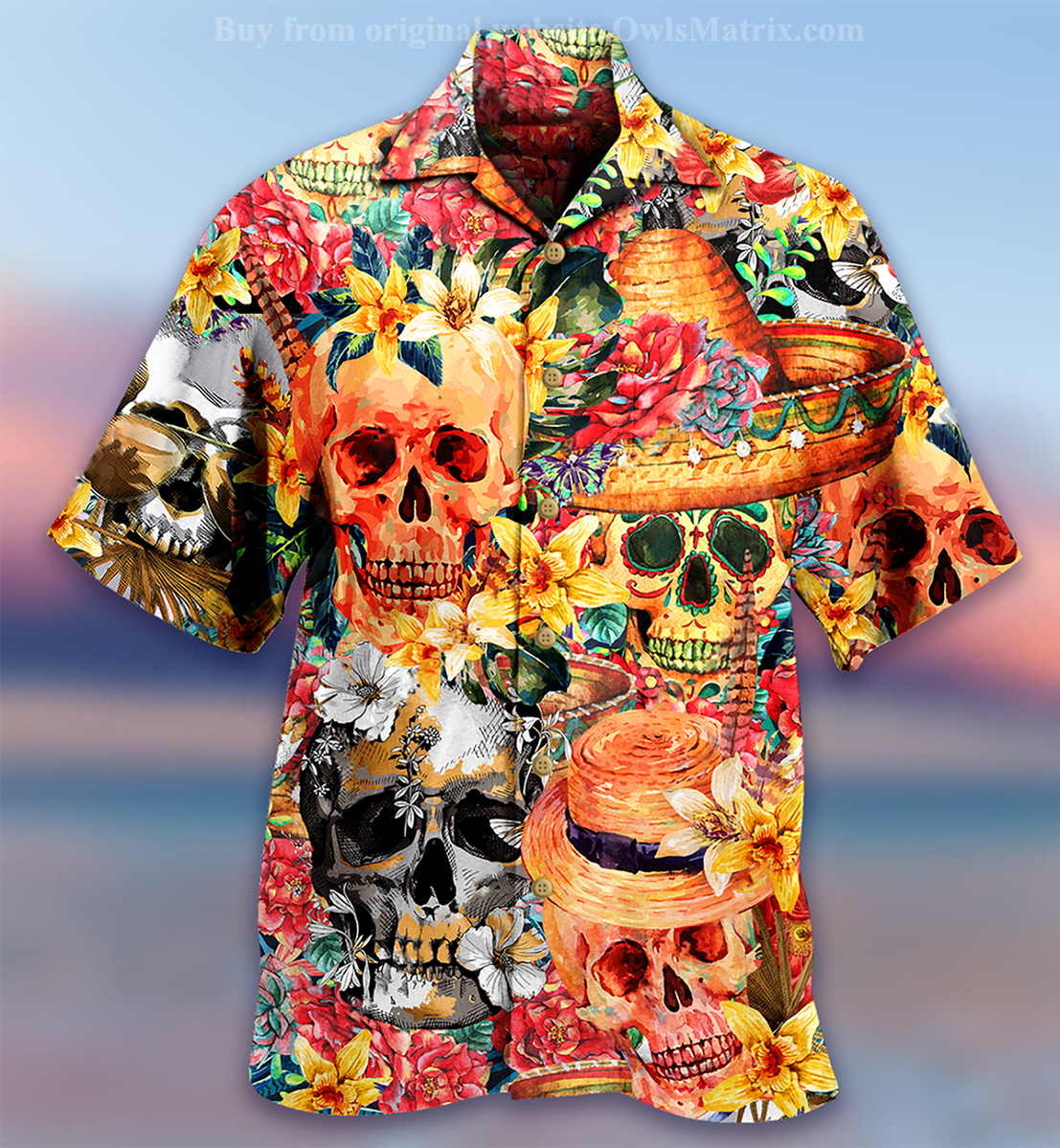 Skull Beautiful And Flowers - Hawaiian Shirt{Size}