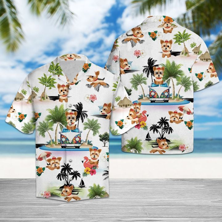 Yorkshire Terrier Vacation Hawaiian Shirt For Men With Vibrant Colors And Textures{Size}