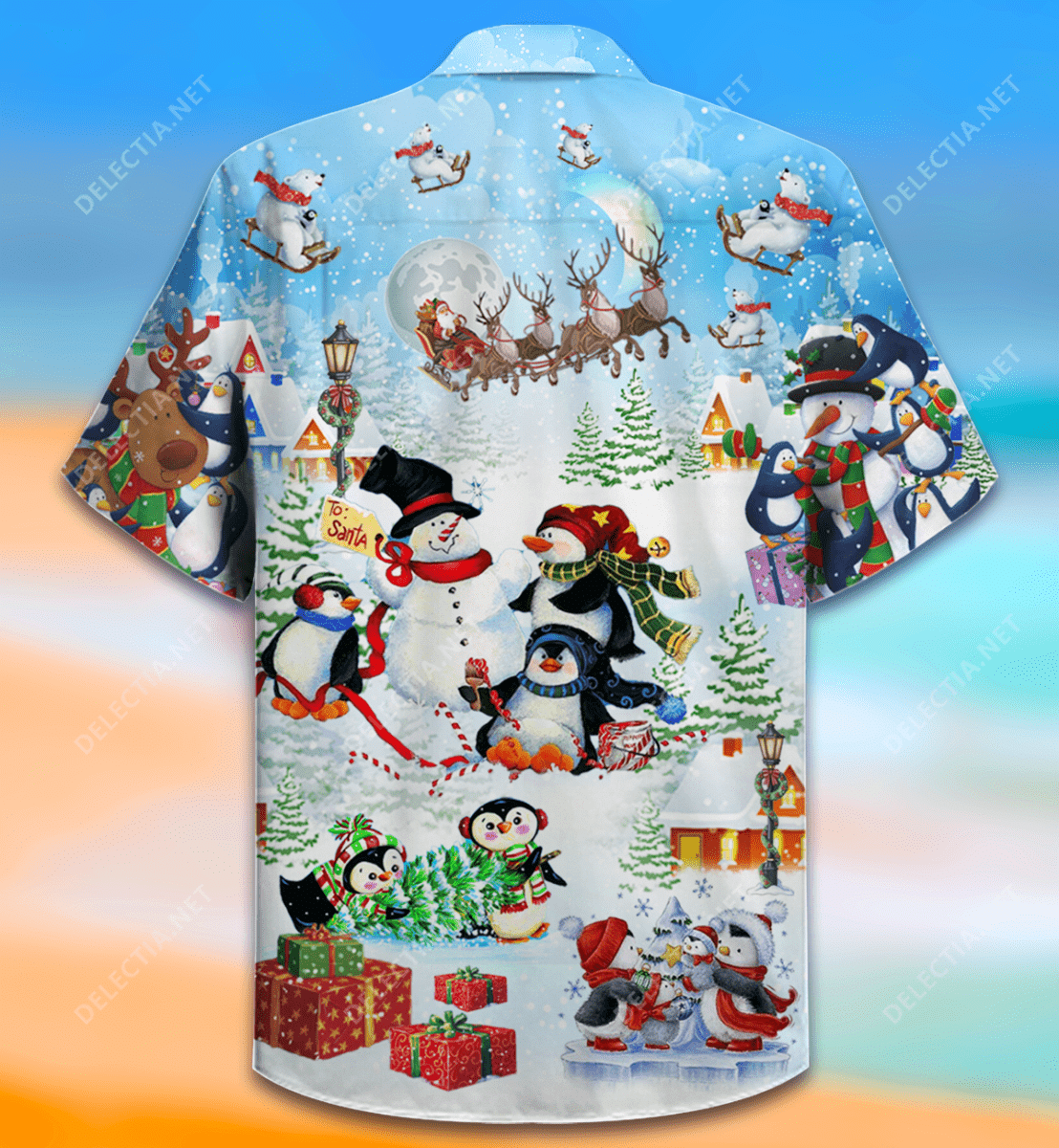 Shop Penguins Under Snowy Merry Christmas Hawaiian Aloha Shirts{Size}