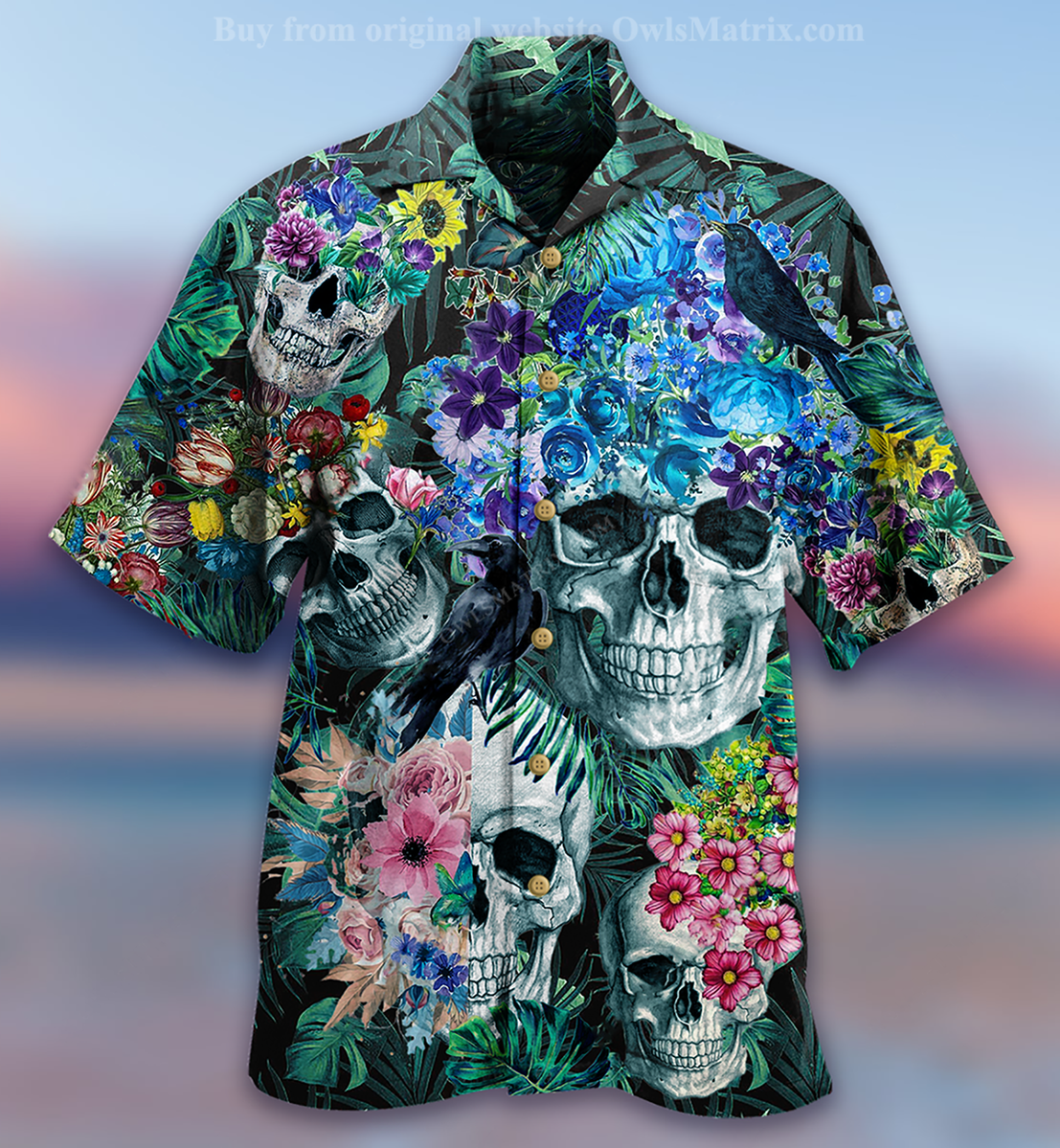 Skull Love Flowers Smile Happy - Hawaiian Shirt{Size}