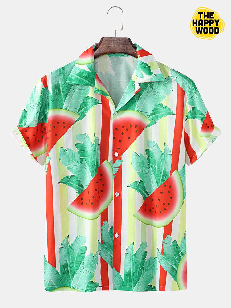 Watermelon & Leaf Print Hawaiian Hawaii Shirt{Size}