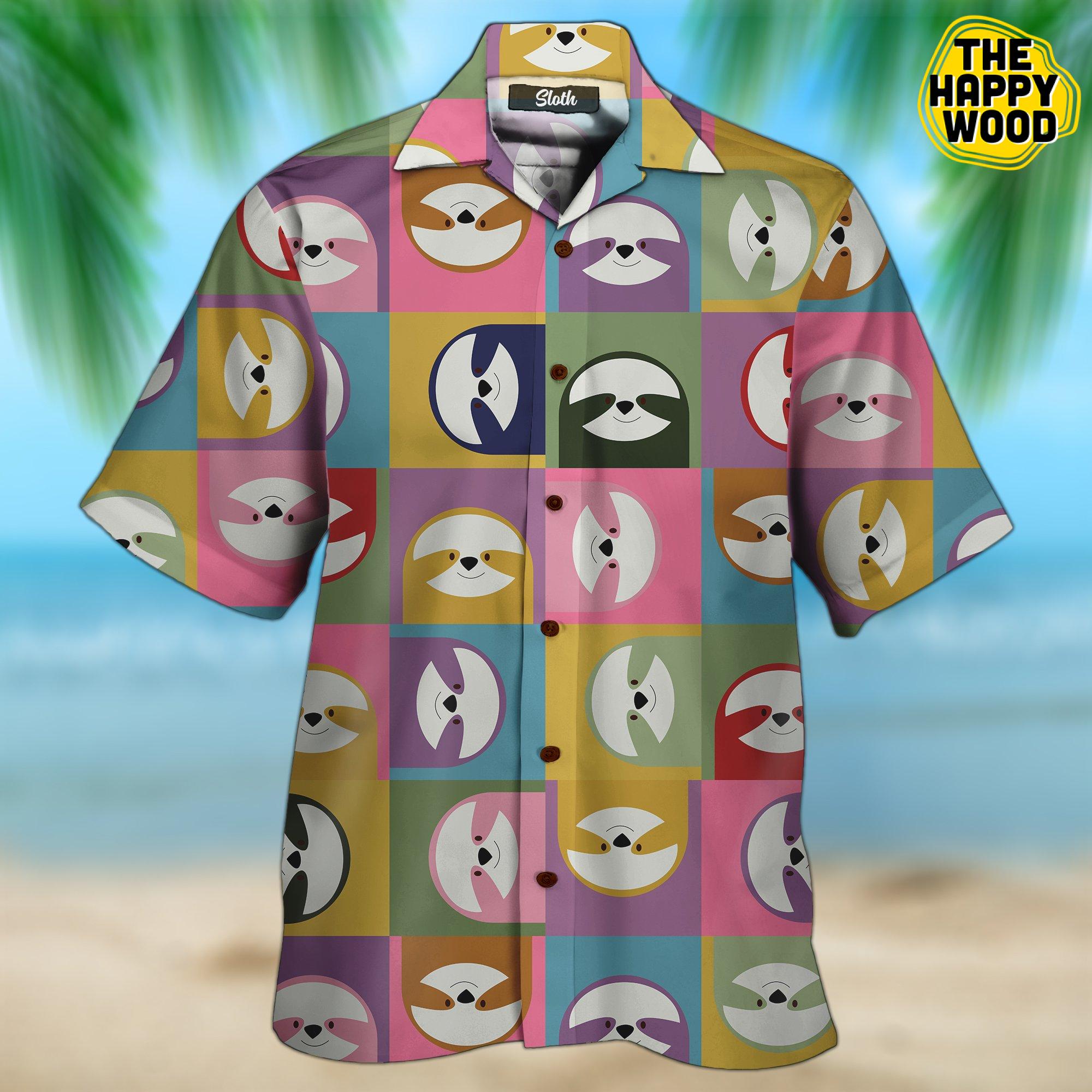 Sloth Happy 3D Hawaiian Hawaii Shirt{Size}