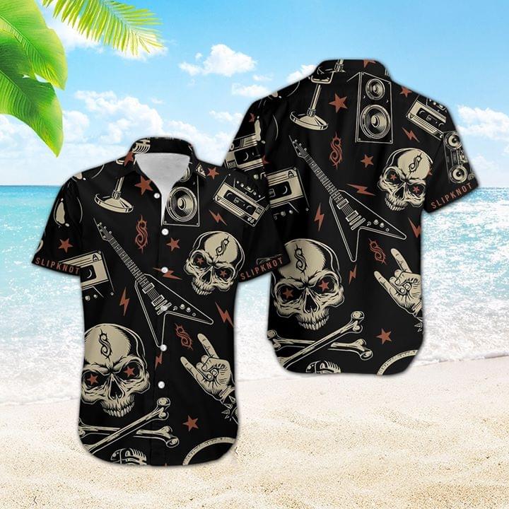 Slk Guitar Funny Skull Summer All Over Printed Hawaiian Shirt Size S - 5Xl{Size}