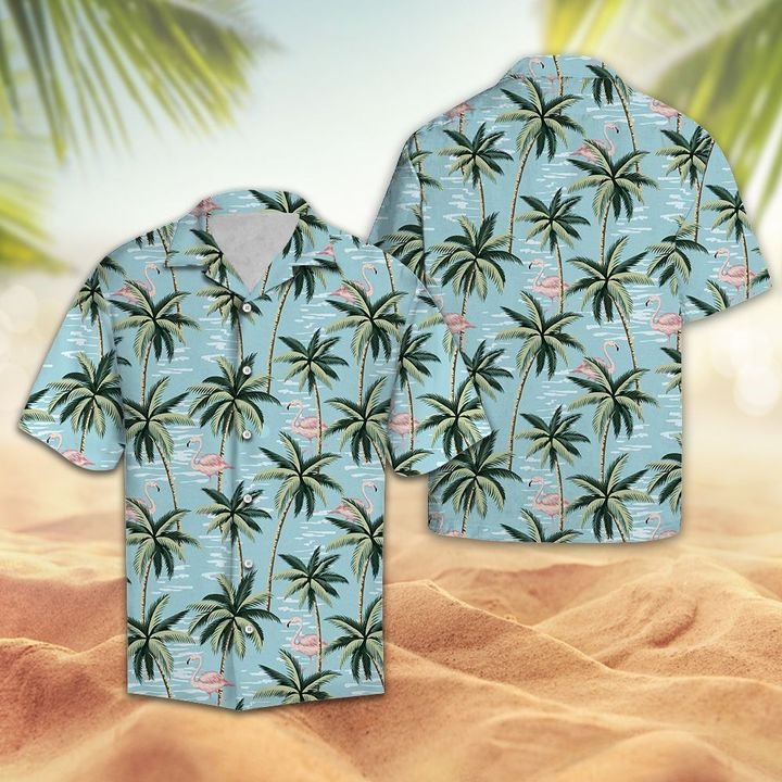 Tropical Vintage Pink Flamingo And Palm Trees Hawaiian Shirt Summer Button Up Shirt For Men Hawaiian Summer Trends Shirt 2020{Size}