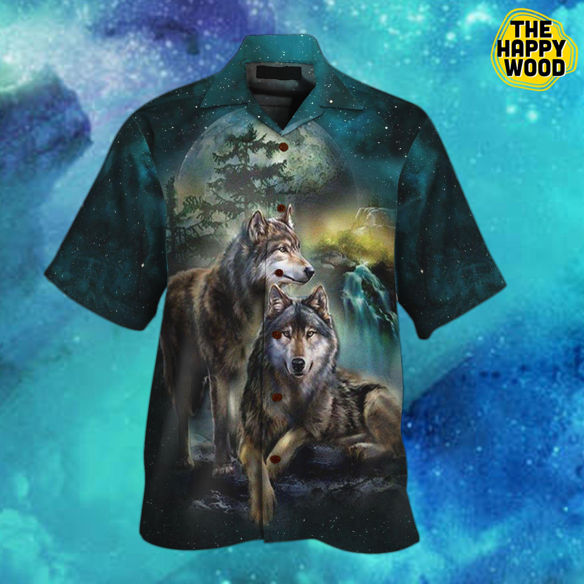 Wolf Beautiful Night 3D Hawaiian Hawaii Shirt{Size}