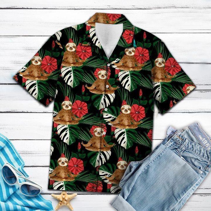 Sloth Hibiscus Flower 3D Hawaiian Shirt For Men With Vibrant Colors And Textures{Size}