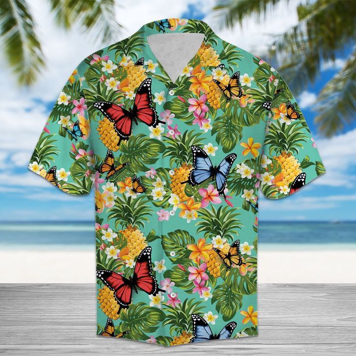 Tropical Pineapple Butterfly 3D Hawaiian Shirt For Men With Vibrant Colors And Textures{Size}