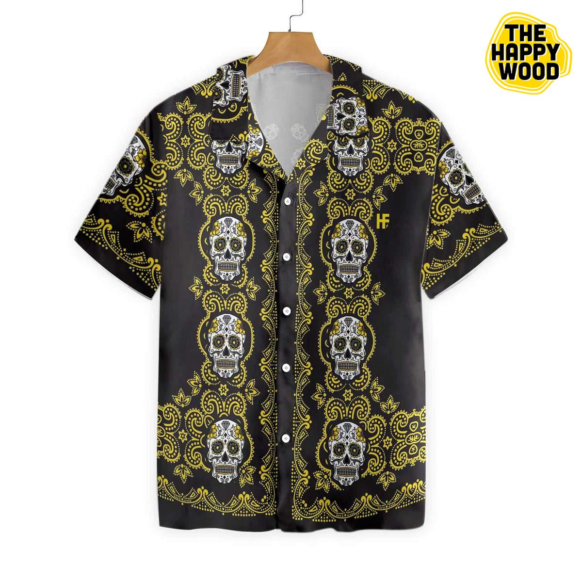 Yellow Sugar Skull Hawaiian Hawaii Shirt{Size}