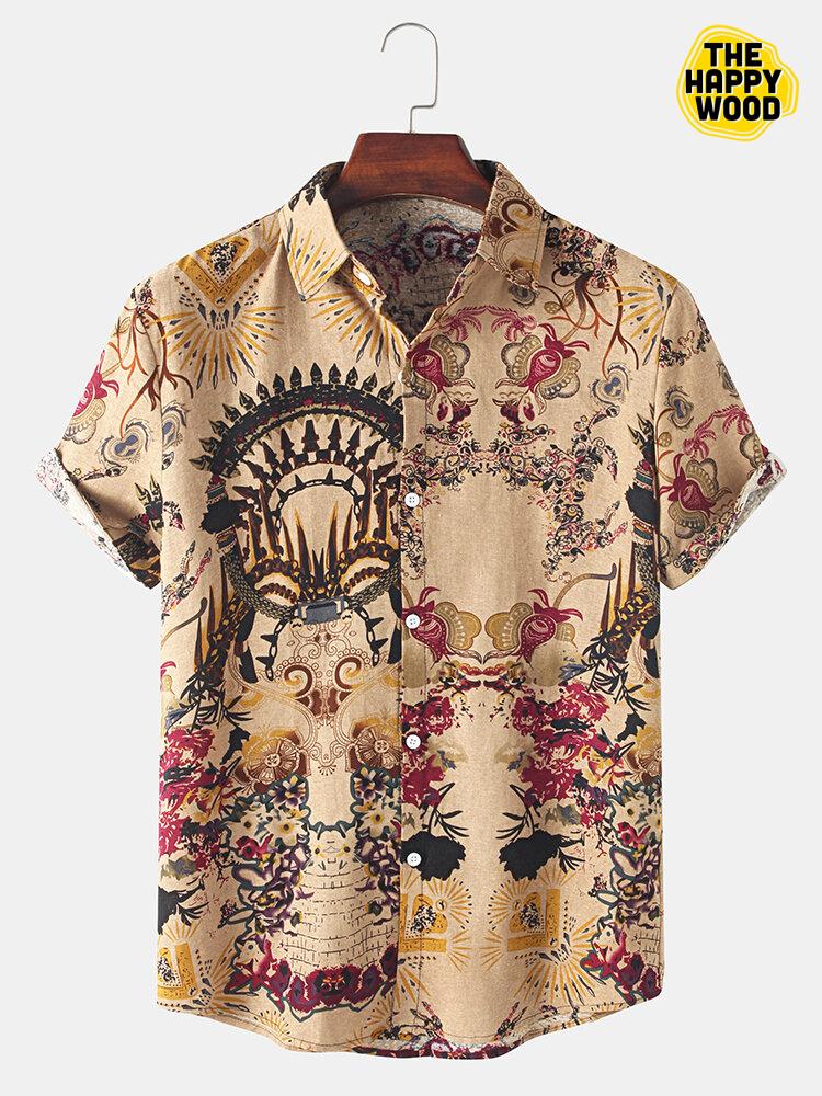 Tribal Pattern Vintage Lapel Holiday Hawaiian Hawaii Shirt{Size}