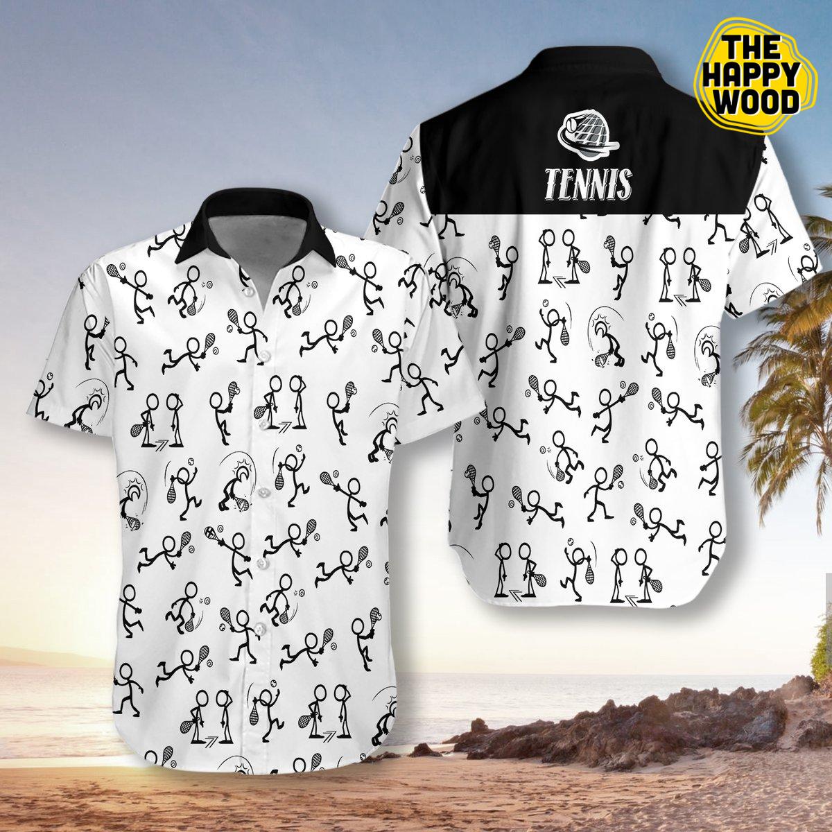 Stickfigures Tennis Black And White Hawaiian Hawaii Shirt{Size}