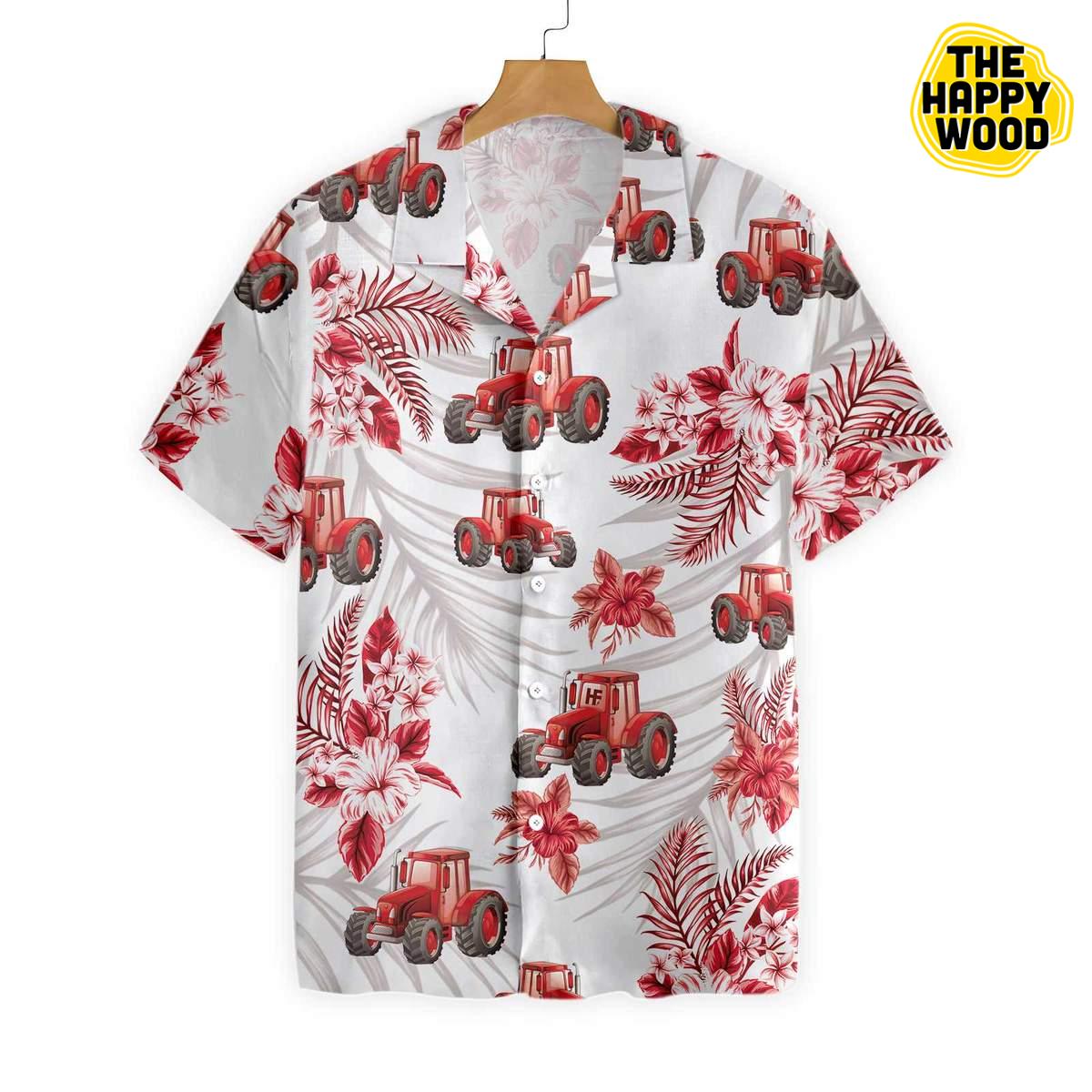 Tropical Red Tractor Hawaiian Hawaii Shirt{Size}