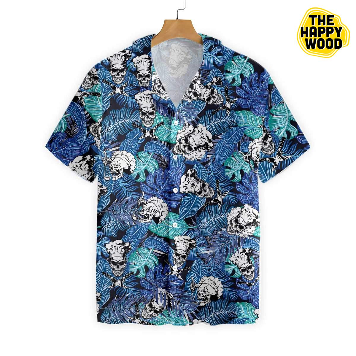 Tropical Blue Leaves Chef Hawaiian Hawaii Shirt{Size}