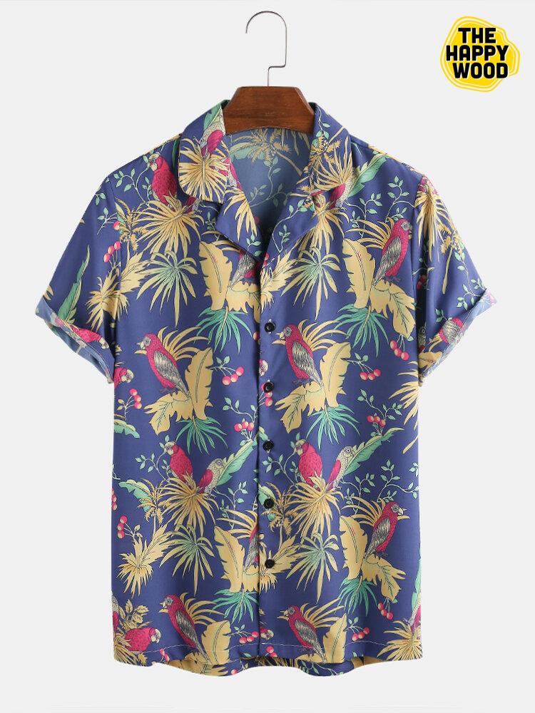 Tropical Floral Forest Parrot Print Hawaiian Hawaii Shirt{Size}