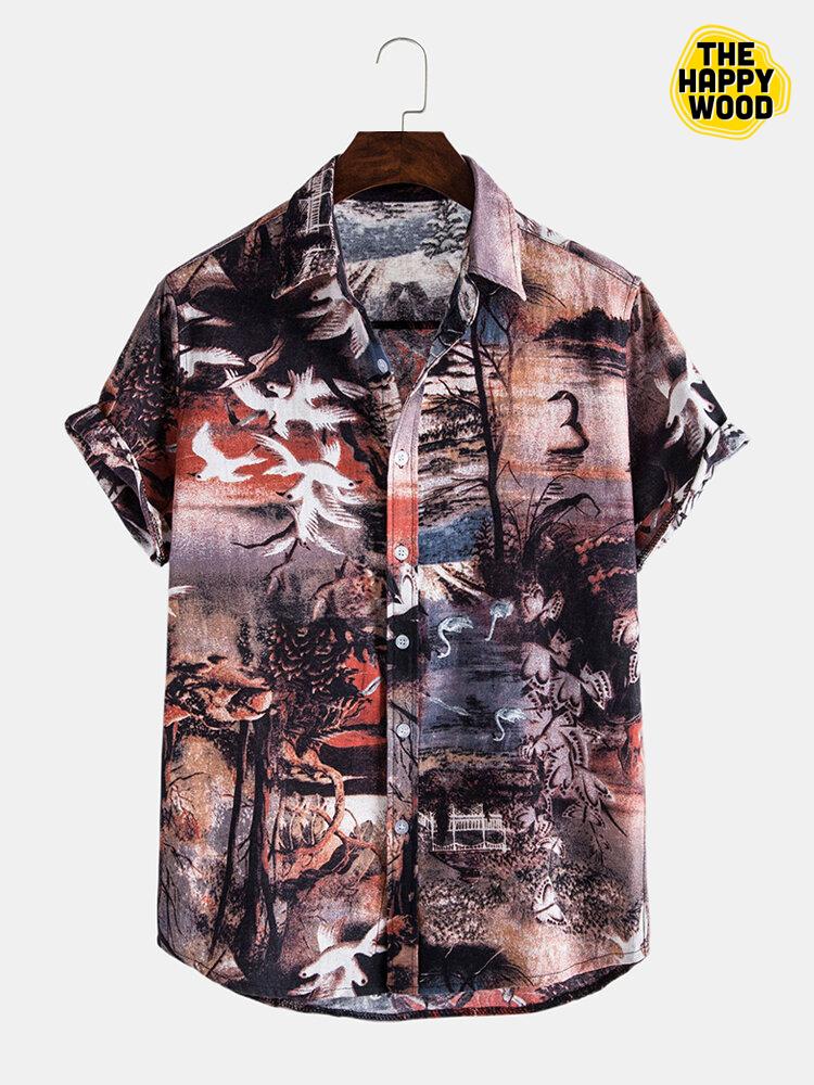 Vintage Landscape Print Hawaiian Hawaii Shirt{Size}