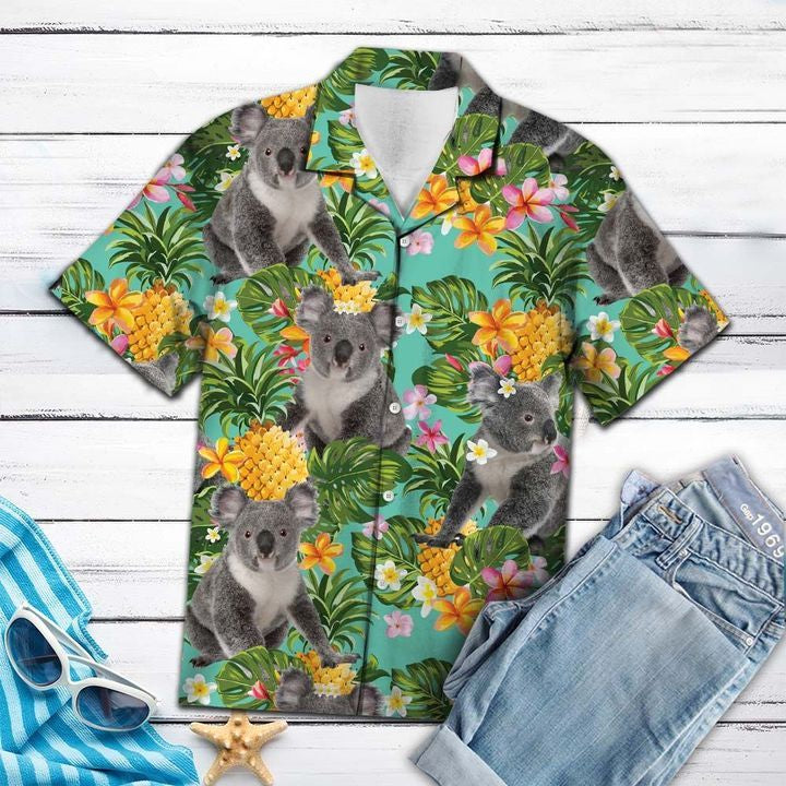 Tropical Pineapple Koala 3D Hawaiian Shirt For Men With Vibrant Colors And Textures{Size}