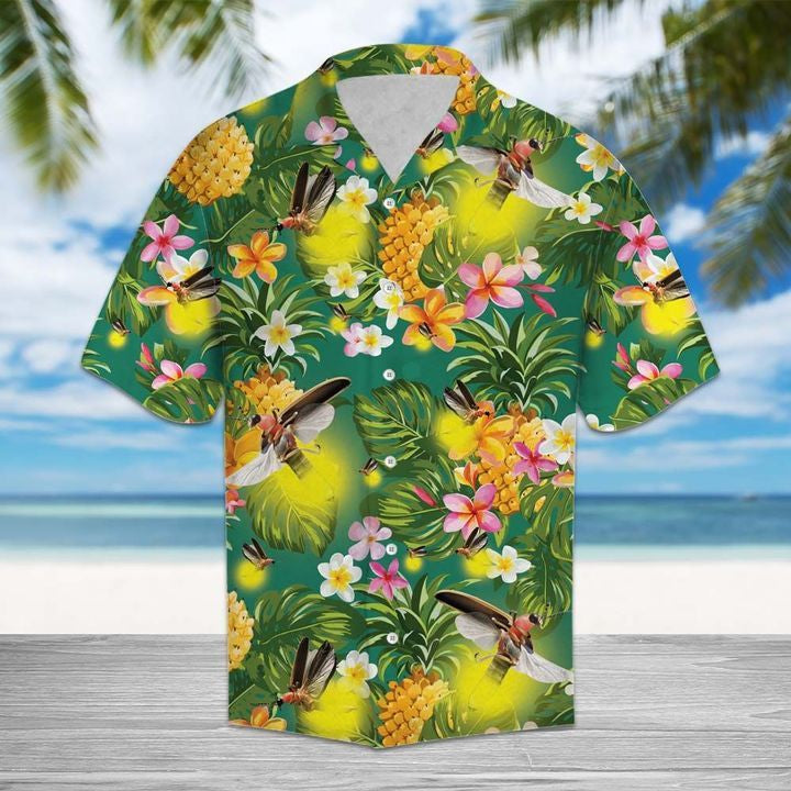 Tropical Pineapple Firefly 3D Hawaiian Shirt For Men With Vibrant Colors And Textures{Size}