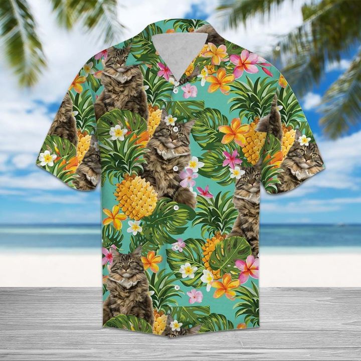 Tropical Pineapple Maine Coon 3D Hawaiian Shirt For Men With Vibrant Colors And Textures{Size}