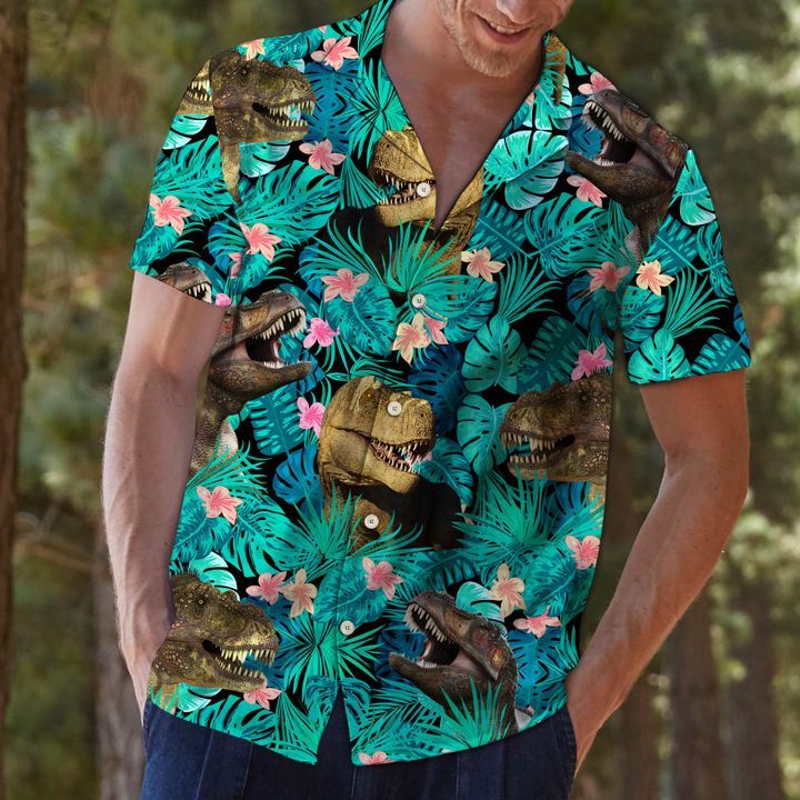 Trex Tropical 3D Hawaiian Shirt For Men With Vibrant Colors And Textures{Size}