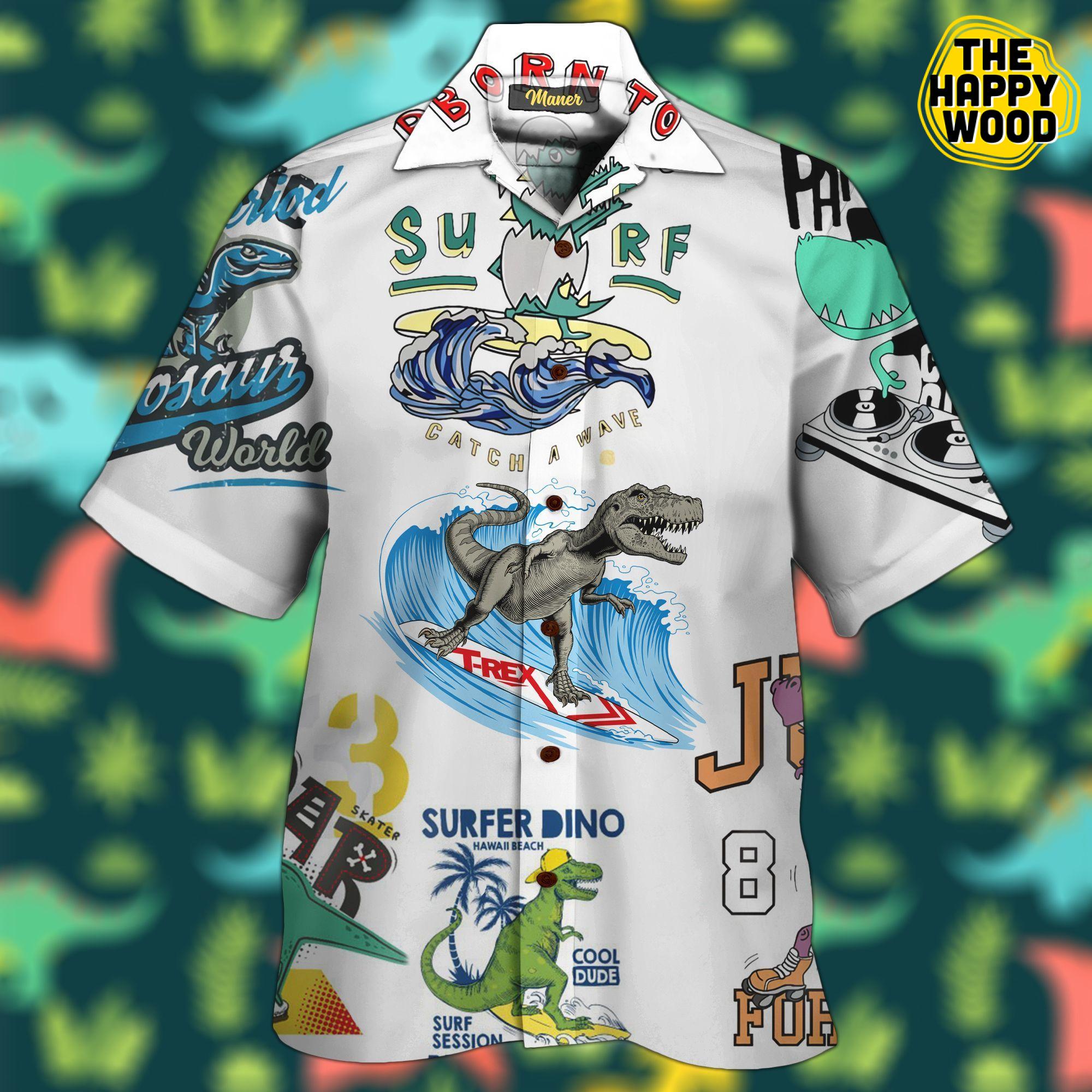 T Rex Surfing 3D Hawaiian Hawaii Shirt{Size}