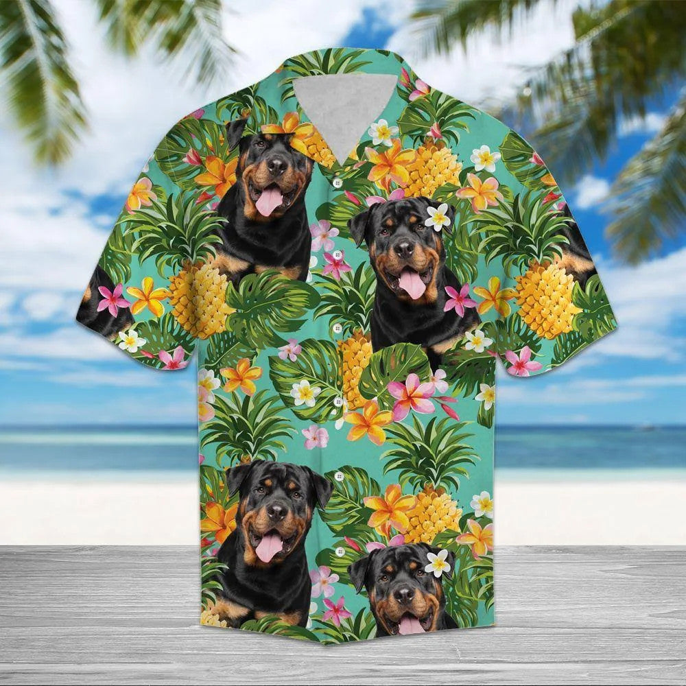 Tropical Pineapple Rottweiler All Over Printed Hawaiian Shirt Size S - 5Xl{Size}