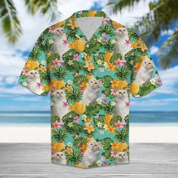 Tropical Pineapple Birman Hawaiian Shirt For Men With Vibrant Colors And Textures{Size}