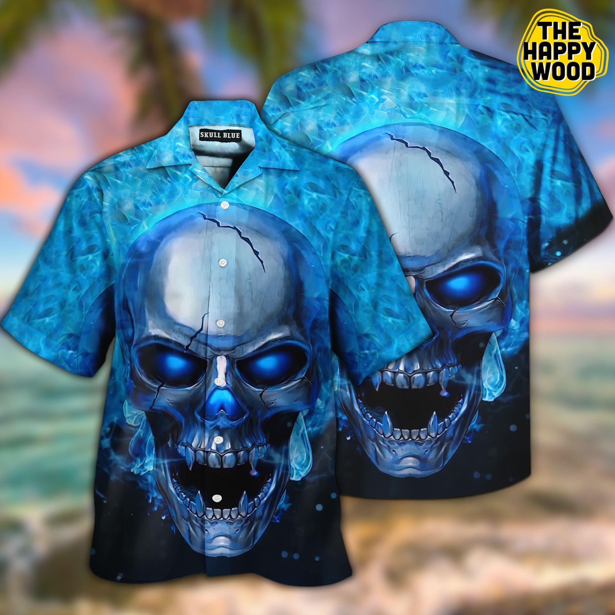 Skull Blue 3D Hawaiian Hawaii Shirt{Size}