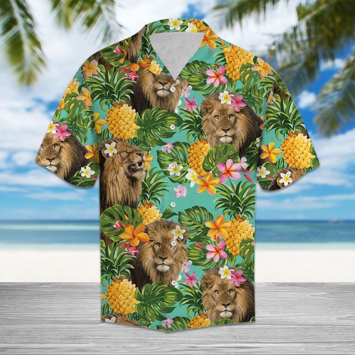 Tropical Pineapple Lion 3D Hawaiian Shirt For Men With Vibrant Colors And Textures{Size}