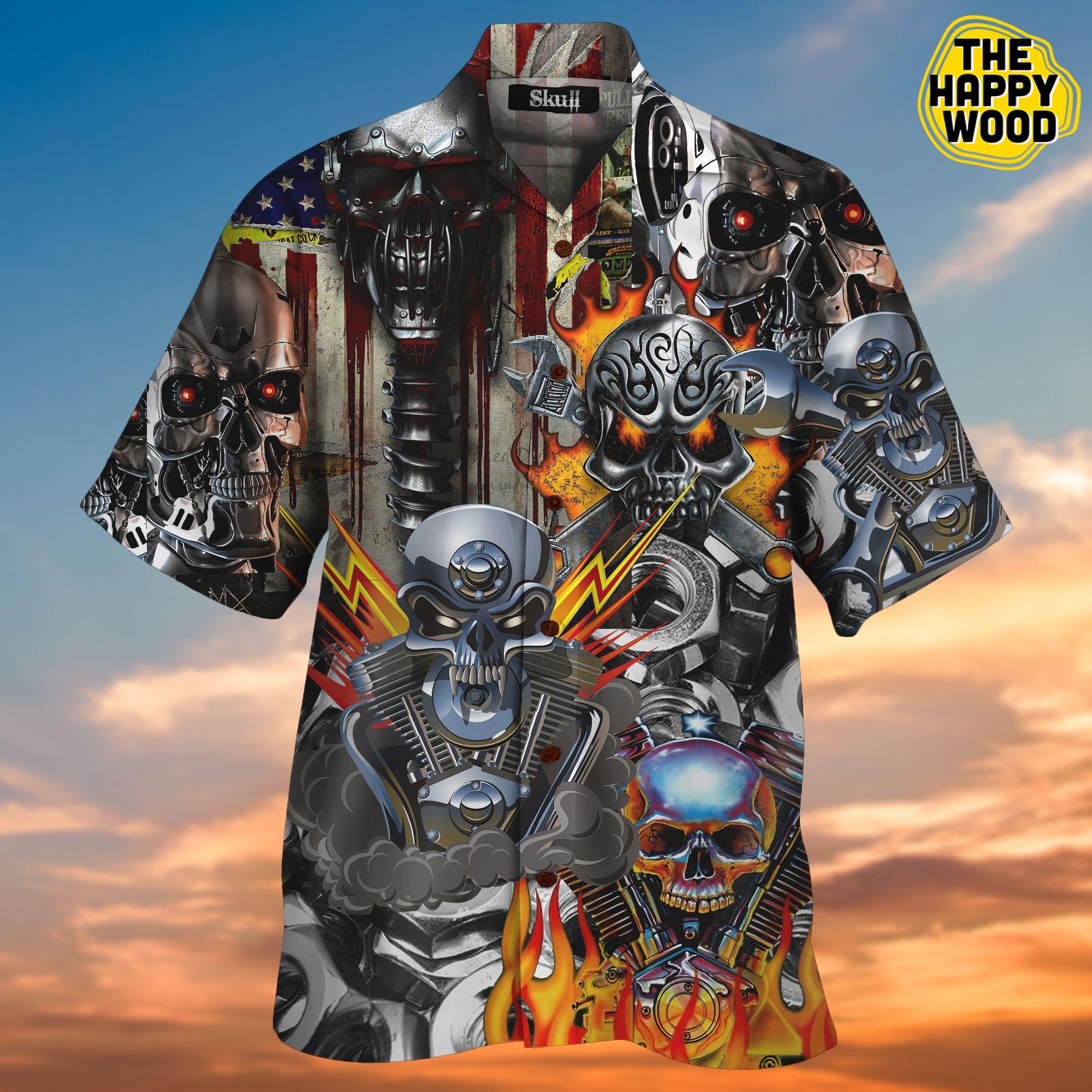 Skull On Fire 3D Hawaiian Hawaii Shirt{Size}