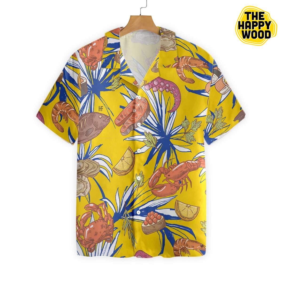 Tropical Floral Seafood Hawaiian Hawaii Shirt{Size}