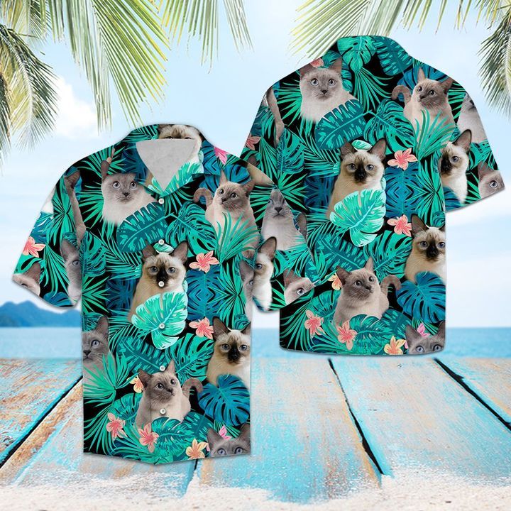 Thai Cat Green Tropical 3D Hawaiian Shirt For Men With Vibrant Colors And Textures{Size}