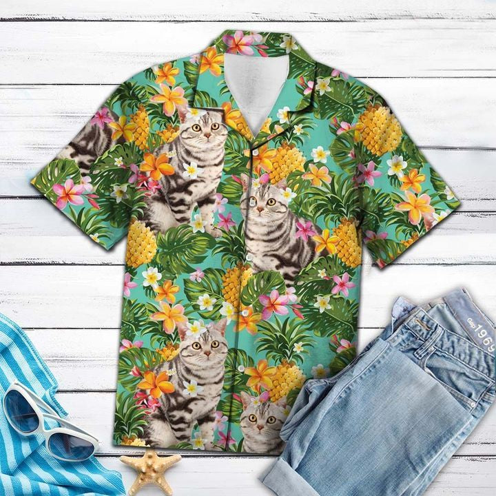 Tropical Pineapple American Shorthair Hawaiian Shirt For Men With Vibrant Colors And Textures{Size}