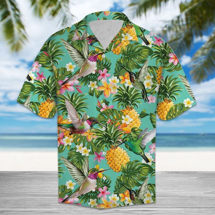 Tropical Pineapple Hummingbird 3D Hawaiian Shirt For Men With Vibrant Colors And Textures{Size}